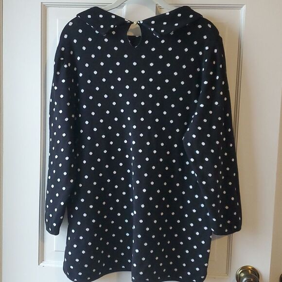 TALBOTS WOMAN BLACK WHITE POLKA DOT COTTON BLEND SWEATER PORTRAIT COLLAR SIZE X - Picture 7 of 12